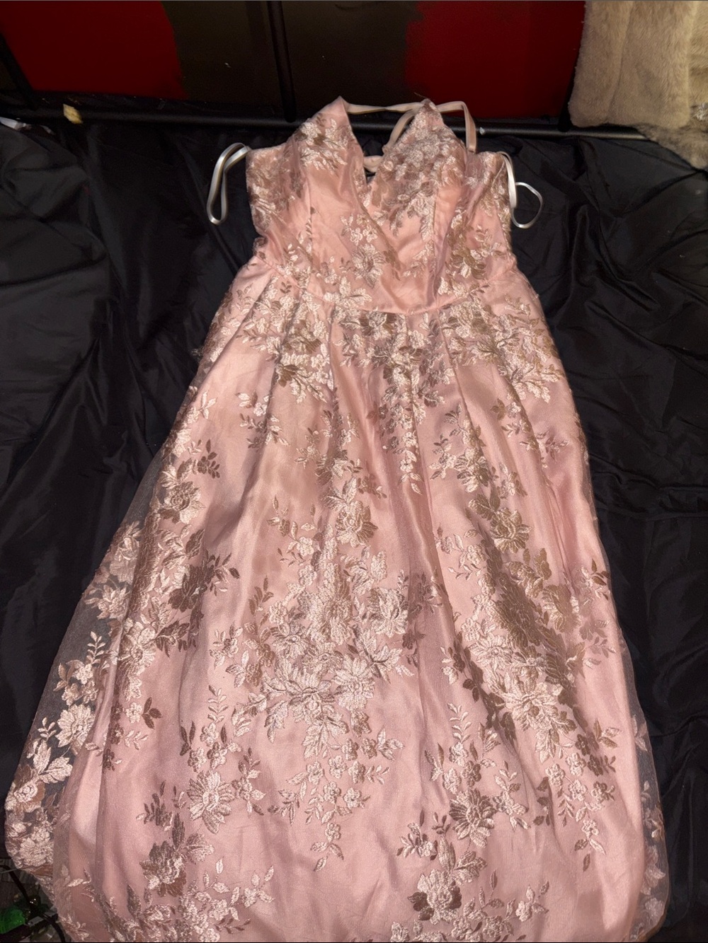 Pink Floral Lace prom dress
